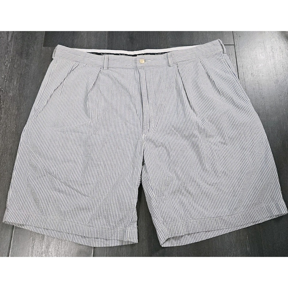 VTG Polo Ralph Lauren Tyler Short Men 42 Blue Striped Seersucker Preppy Pleated